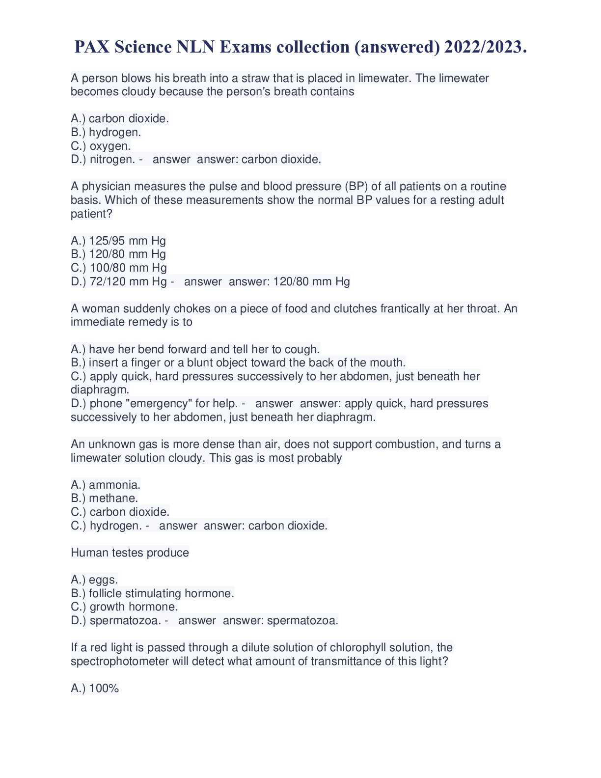 Preview image for PAX Science NLN Exams collection (answered) 2022/2023.